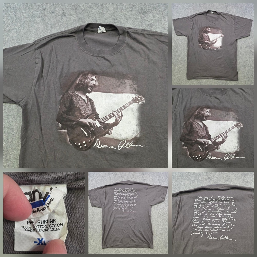 Vintage Duane Allman T Shirt Mens XL Gray‎ Anvil Photo Graphic Guitar Quote Tee
